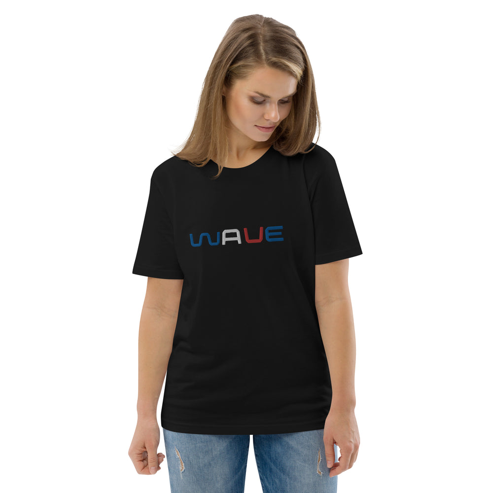 
                  
                    WAVE T-shirt unisexe en coton biologique brodé
                  
                