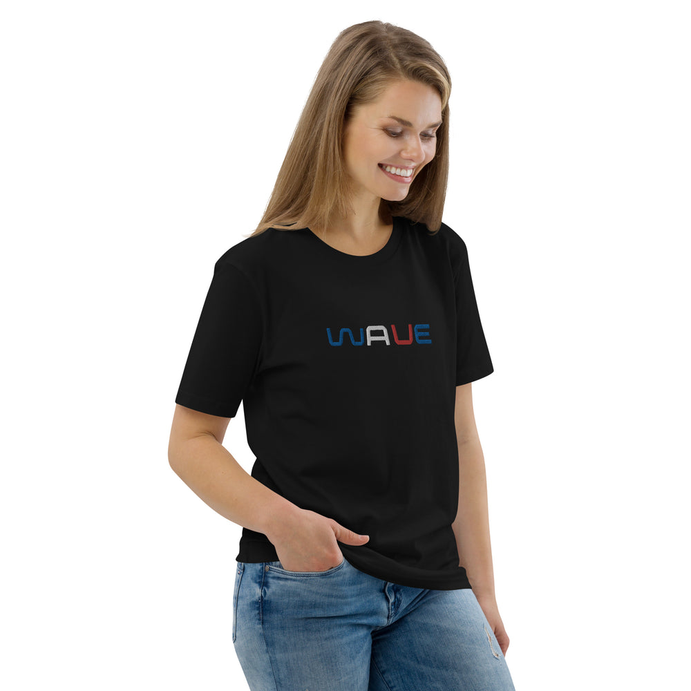 
                  
                    WAVE T-shirt unisexe en coton biologique brodé
                  
                