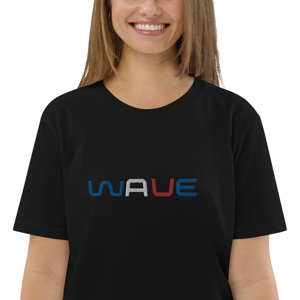 
                  
                    WAVE T-shirt unisexe en coton biologique brodé
                  
                