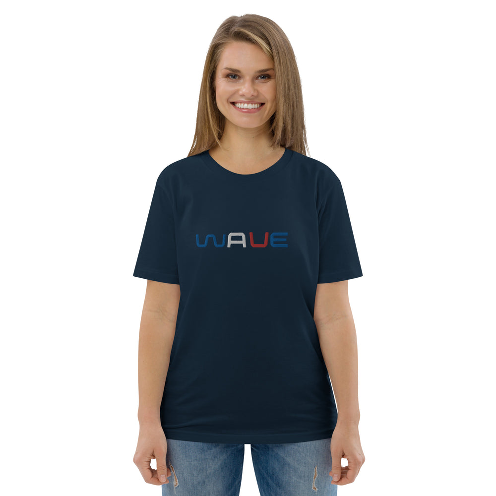 
                  
                    WAVE T-shirt unisexe en coton biologique brodé
                  
                