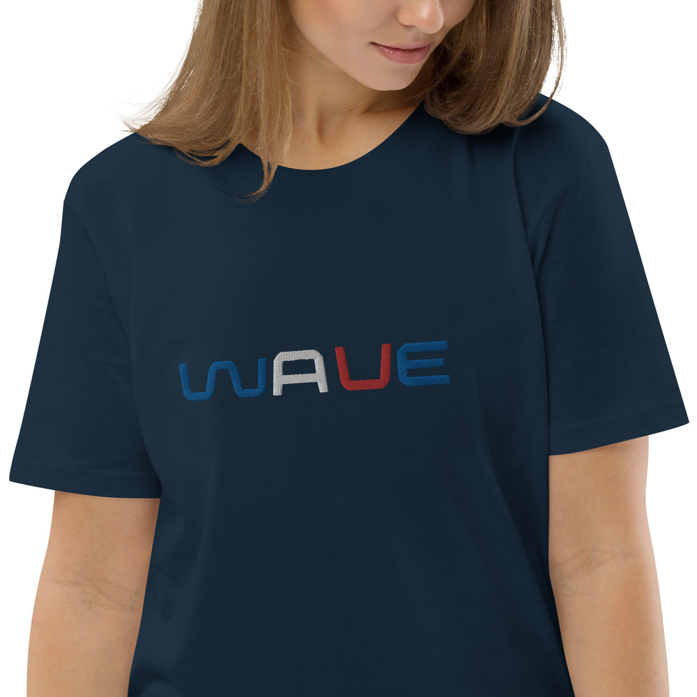 
                  
                    WAVE T-shirt unisexe en coton biologique brodé
                  
                