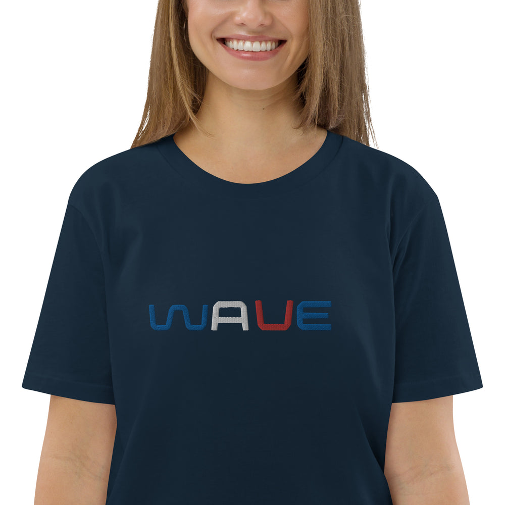 
                  
                    WAVE T-shirt unisexe en coton biologique brodé
                  
                