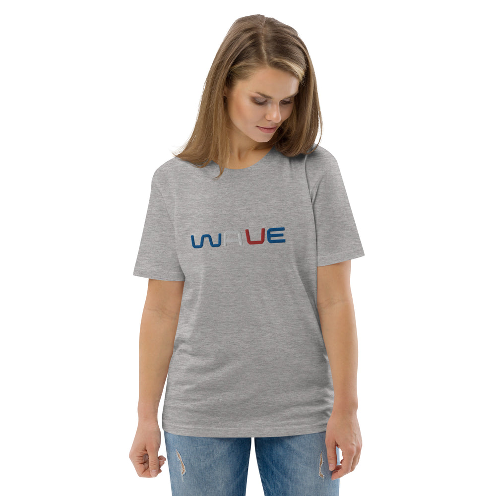
                  
                    WAVE T-shirt unisexe en coton biologique brodé
                  
                