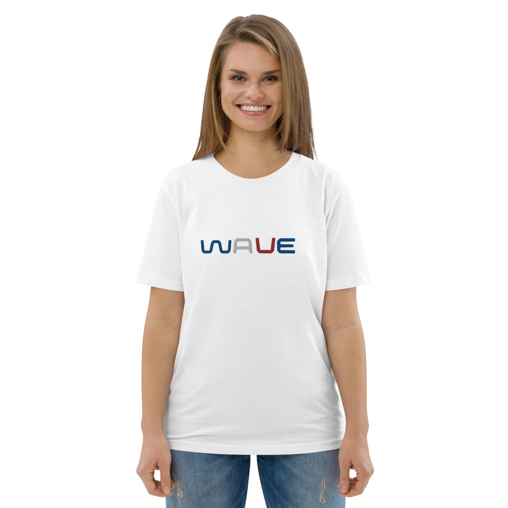 
                  
                    WAVE T-shirt unisexe en coton biologique brodé
                  
                