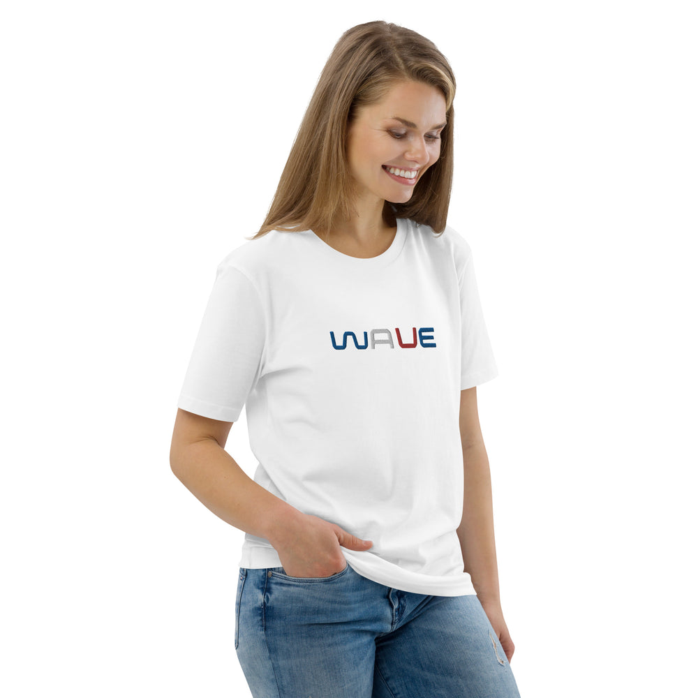 
                  
                    WAVE T-shirt unisexe en coton biologique brodé
                  
                