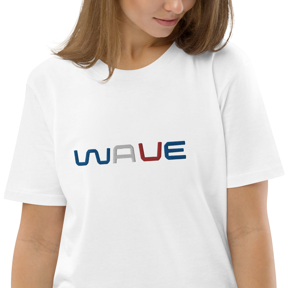 
                  
                    WAVE T-shirt unisexe en coton biologique brodé
                  
                