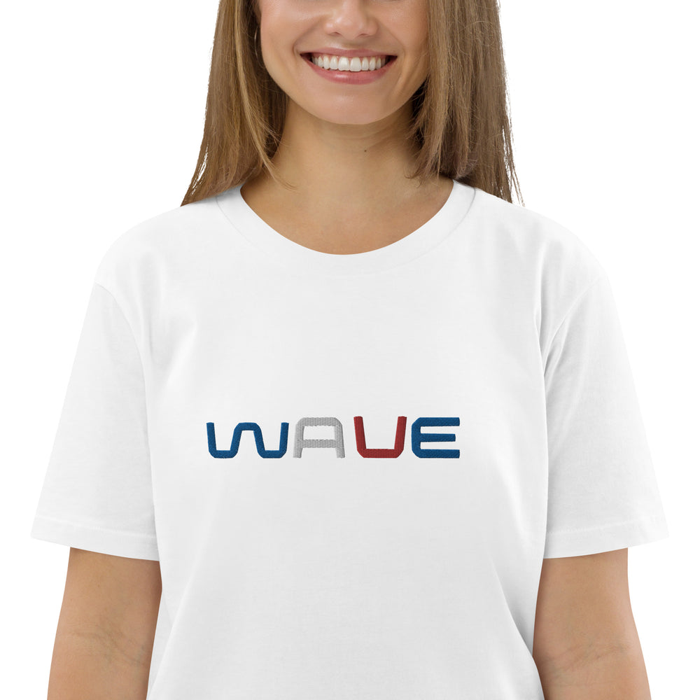
                  
                    WAVE T-shirt unisexe en coton biologique brodé
                  
                